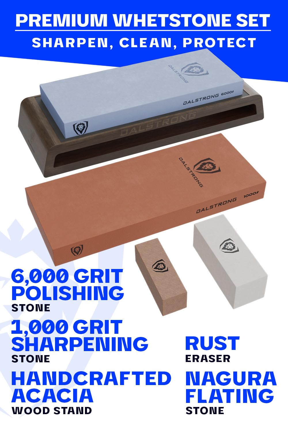 DALSTRONG 18-piece Gladiator Series Knife Block & Whetstone Grit Set - German HC Steel Blades - Acacia Wood Stand - White ABS Handles - NSF Certificate - Premium Corundum Thick Sharpening Stones - Image 5