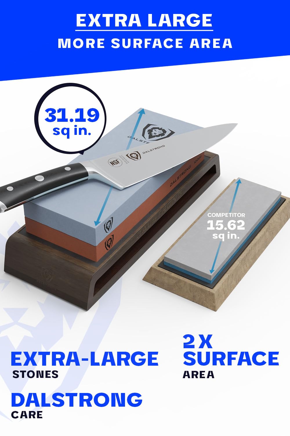 DALSTRONG 18-piece Gladiator Series Knife Block & Whetstone Grit Set - German HC Steel Blades - Acacia Wood Stand - White ABS Handles - NSF Certificate - Premium Corundum Thick Sharpening Stones - Image 6