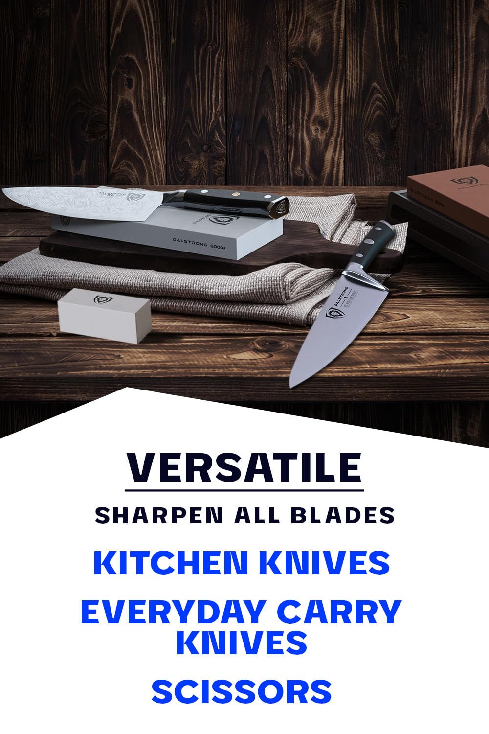 DALSTRONG 18-piece Gladiator Series Knife Block & Whetstone Grit Set - German HC Steel Blades - Acacia Wood Stand - White ABS Handles - NSF Certificate - Premium Corundum Thick Sharpening Stones - Image 7