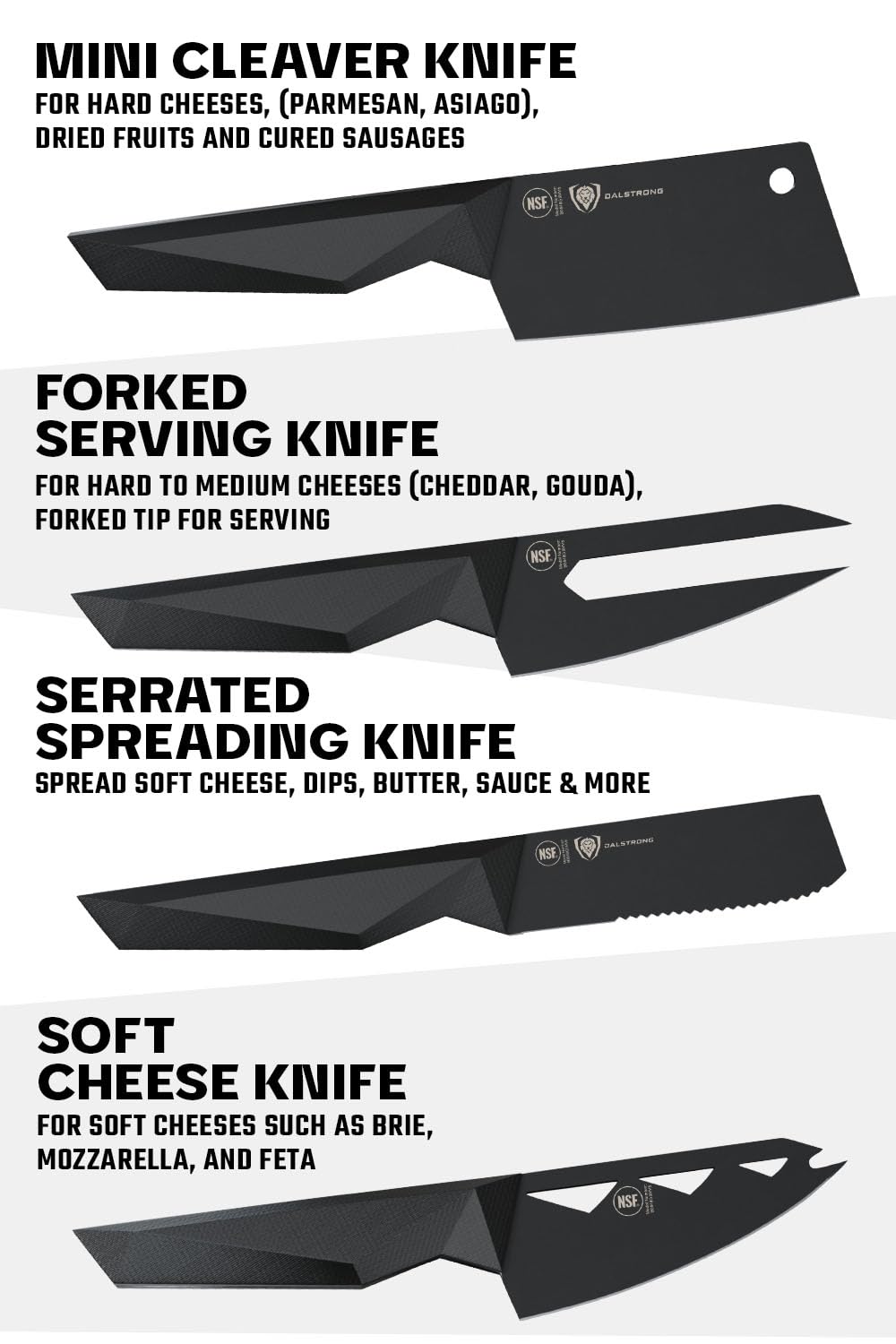 DALSTRONG Cheese Knife Set - 4-Piece - Shadow Black Series - Black Titanium Nitride Coated - High Carbon - 7CR17MOV-X Vacuum Treated Steel Cheese Knives Set - Sheath - Soft Hard Cheese - NSF Certified - Image 5