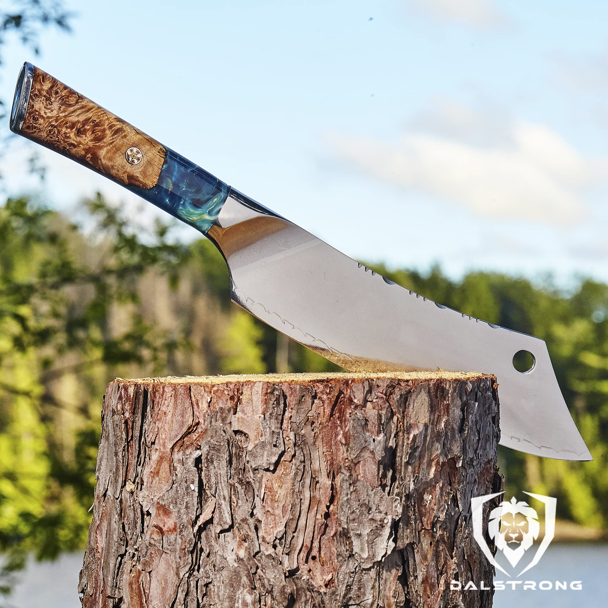 Dalstrong Chef & Cleaver Hybrid Knife - The 'Crixus' - 8 inch - Valhalla Series - 9CR18MOV HC Steel - Celestial Resin & Wood Handle - Razor Sharp Chef's Knife - w/Leather Sheath - Image 8