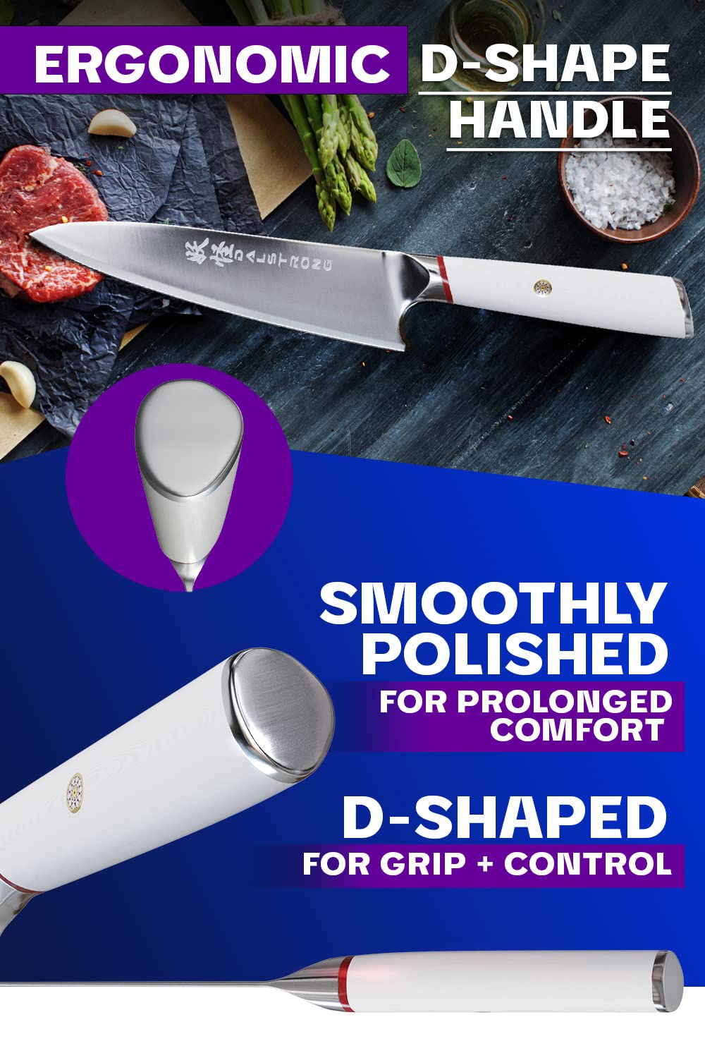 Dalstrong Chef Knife - 8 inch - Phantom Series - Japanese High-Carbon AUS8 Steel Kitchen Knife - White G10 Handle - Cooking Knife - w/Sheath - Image 5