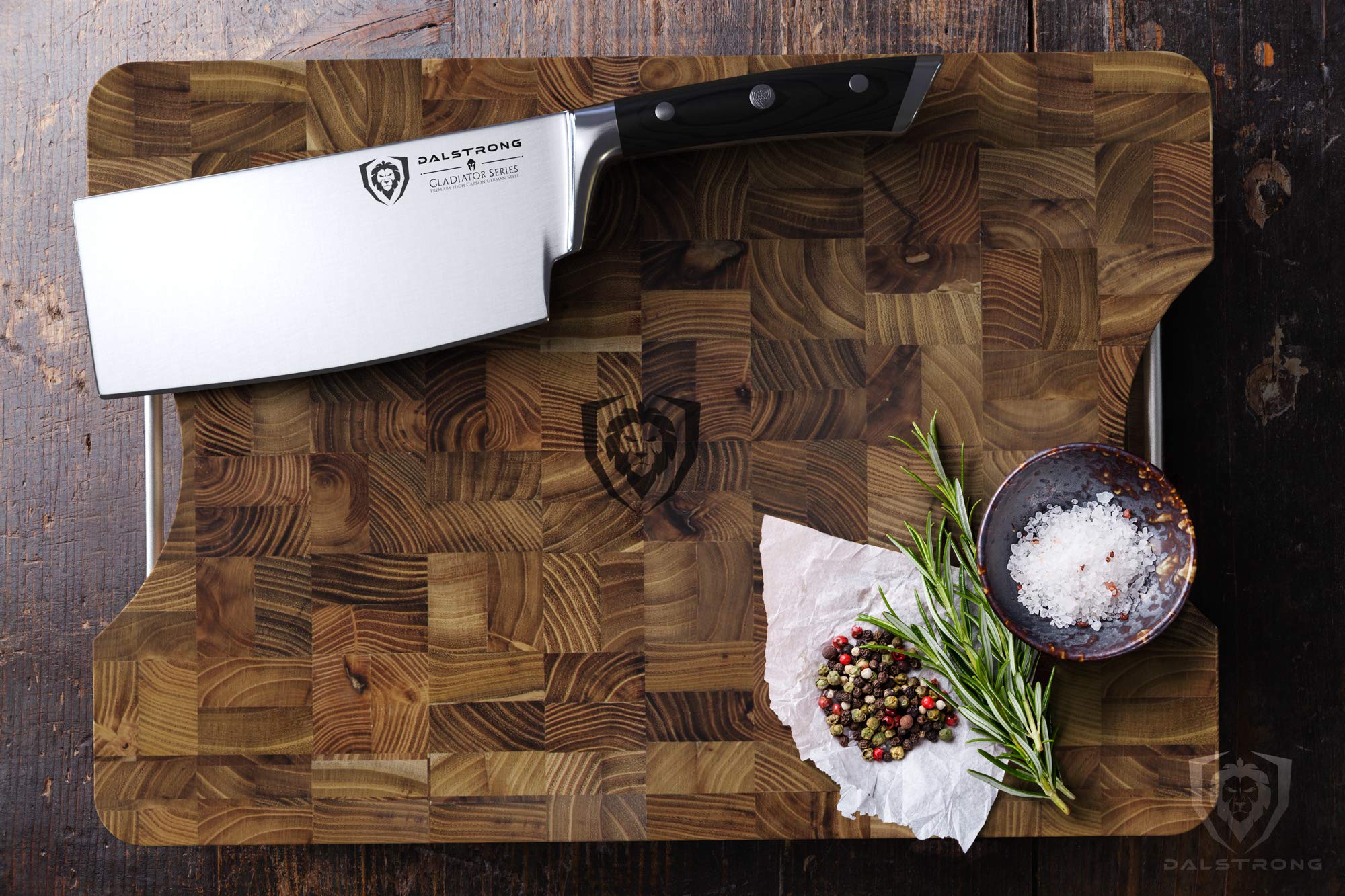 Dalstrong Cutting Board-Lionswood End-Grain Teak-16" x 12"-Steel Carrying Handles-Serving Board - Large Cutting Boards For Kitchen-Chopping Meat Cutting Board-Two Sizes - Image 4