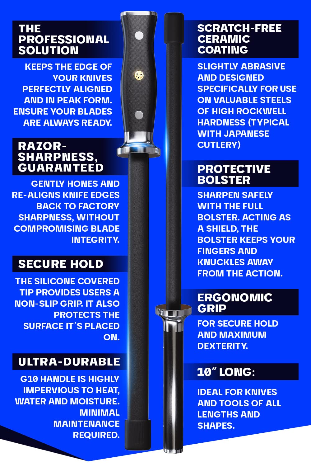 Dalstrong Honing Rod - 10 inch - G10 Handle - Stainless Steel Core - Scratch-Free Ceramic Coating - Kitchen Knife Sharpener Chef Knife Polish - Professional Honing Steel - Sharpening Rod - Image 4