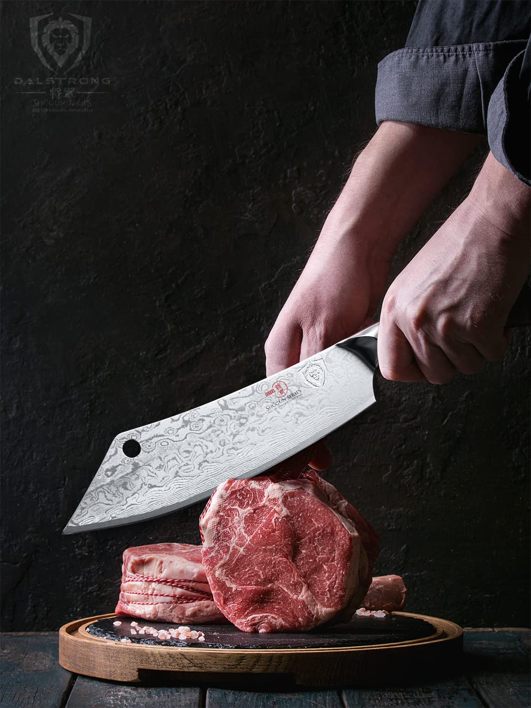 DALSTRONG Hybrid Cleaver & 8" Chef Knife - Shogun Series ELITE - The 'Crixus' - Japanese AUS-10V Super Steel Kitchen Knife - Black Handle - Razor Sharp Knife - Meat Cleaver Heavy Duty - w/Sheath Cover - Image 9