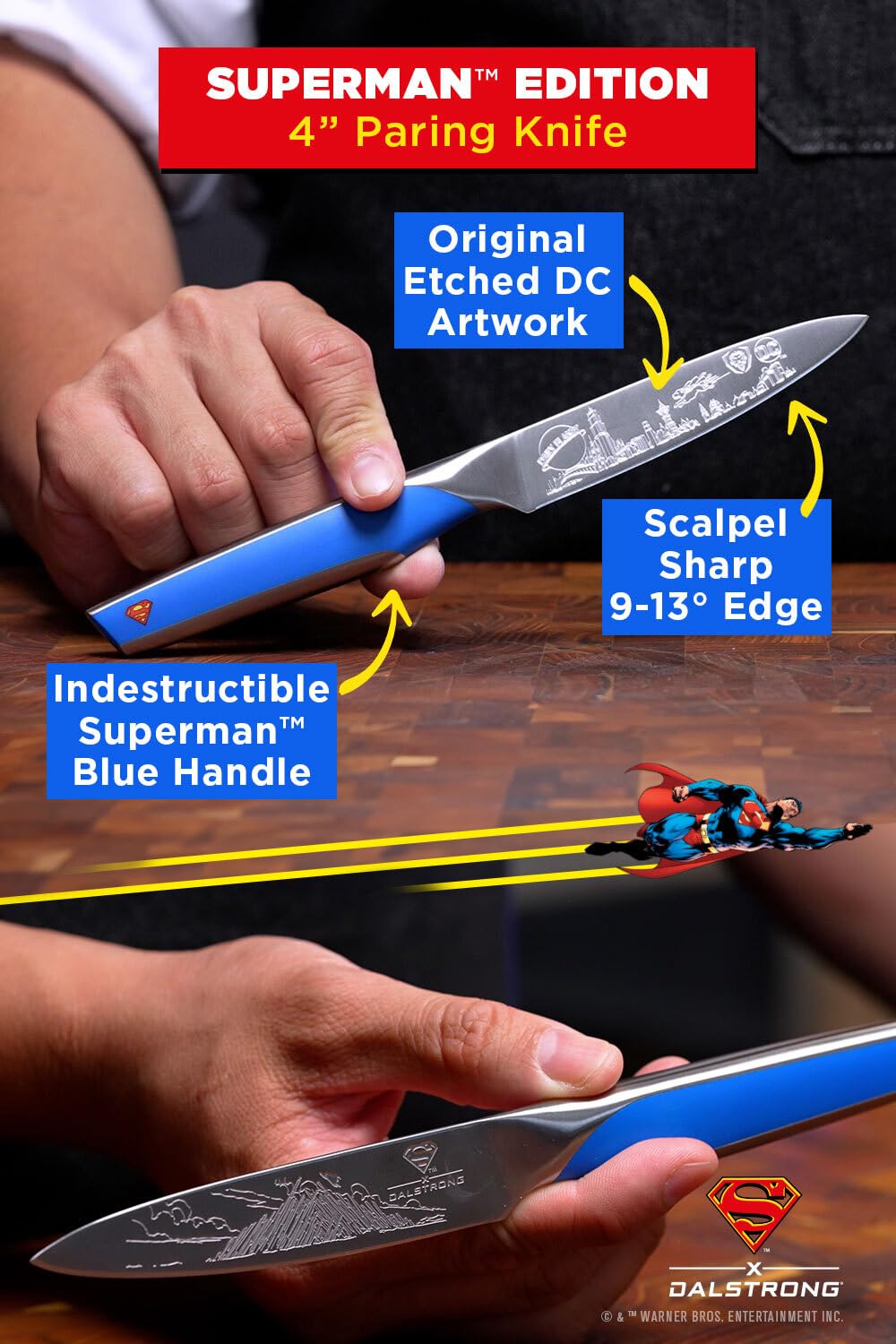 Dalstrong Knife Set-2pc- DC SUPERMAN™ Licensed Edition-8" Chef Knife & 4" Paring Knife-Premium German Stainless Steel-POM Handle Kitchen Knife Set-Leather Sheaths - Image 9