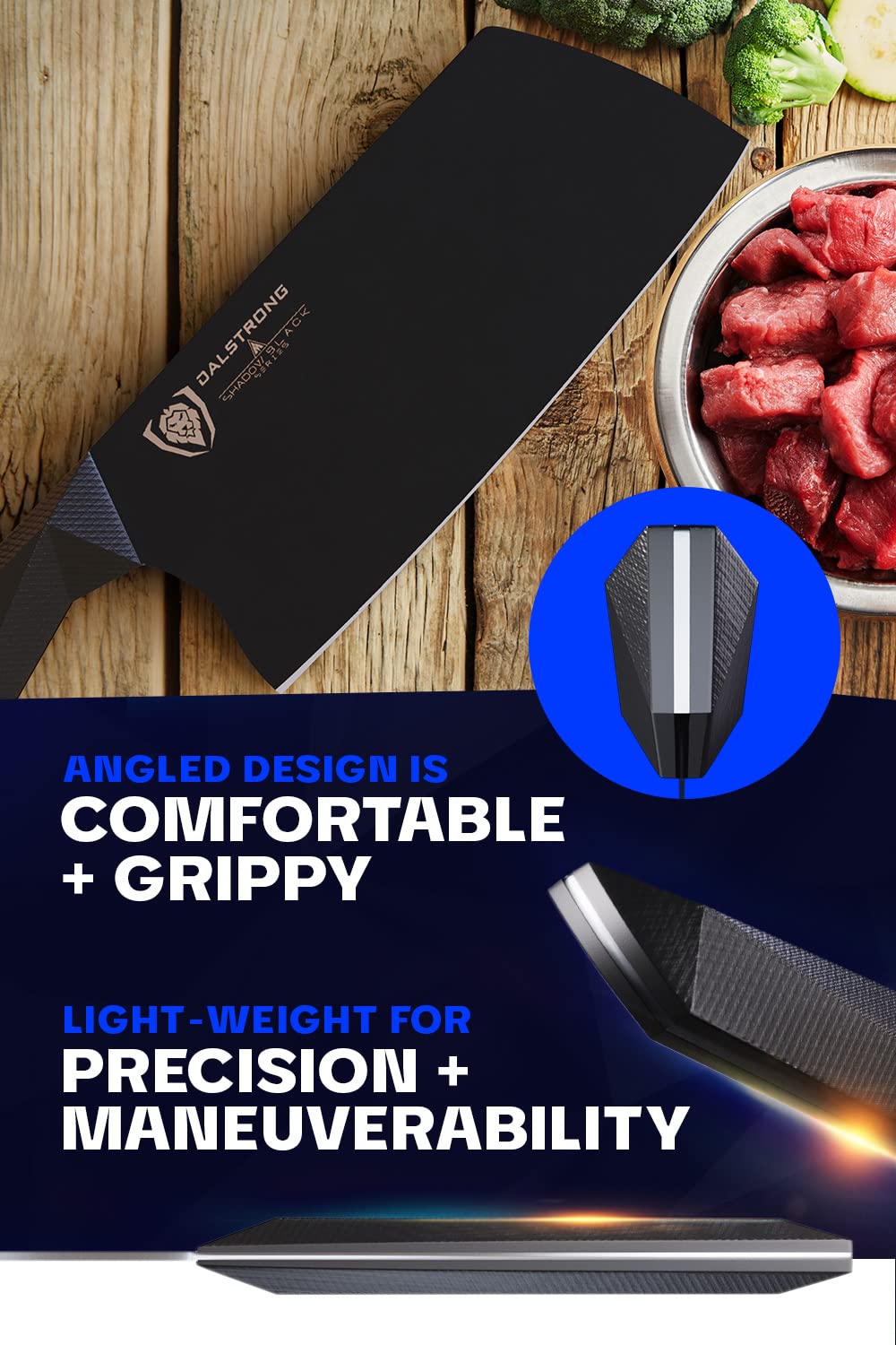 Dalstrong Meat Cleaver Knife-7"-Shadow Black Series-Titanium Nitride Coated-High Carbon Vacuum Treated Steel-Razor Sharp Kitchen Knife Gift-Sheath-NSF Certified - Image 5