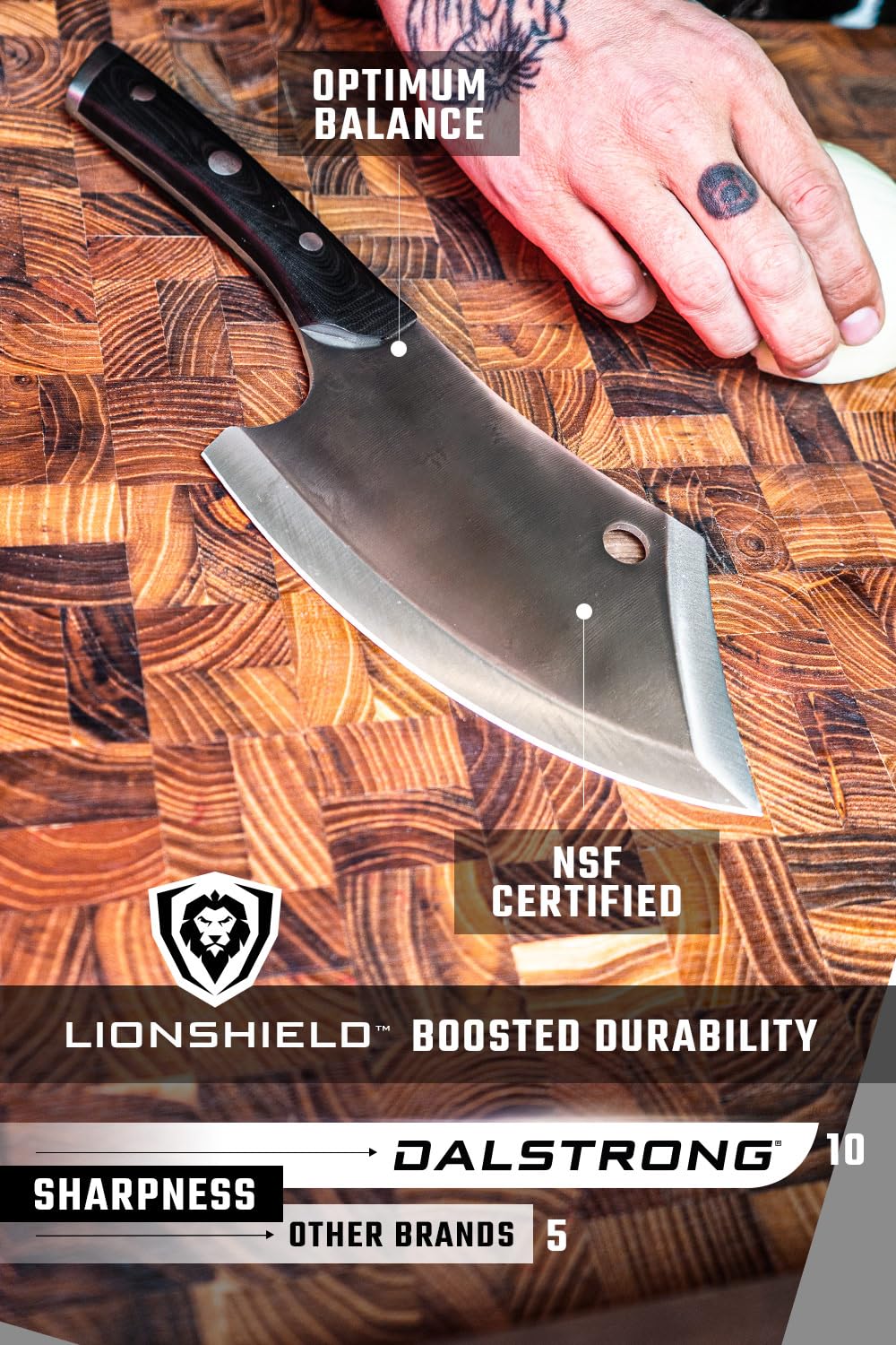 Dalstrong Mini Rocking Cleaver Knife - 6.5 inch - Gladiator Series 'R' - 7CR17MOV High Carbon Steel - Razor Sharp Kitchen Knife - Black G10 Handle - Meat Cleaver, Vegetable Knife - NSF Certified - Image 5