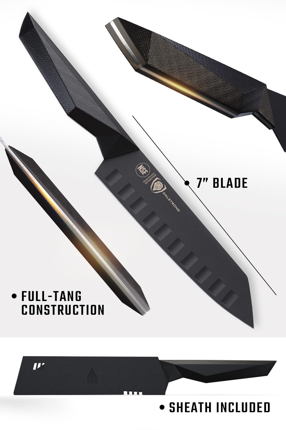 Dalstrong Santoku Knife - 7 inch - Shadow Black Series - Razor Sharp Kitchen Knife - Black Titanium Nitride Coated - High Carbon - 7CR17MOV-X Vacuum Treated Steel - Sheath - Vegetable - NSF Certified - Image 6