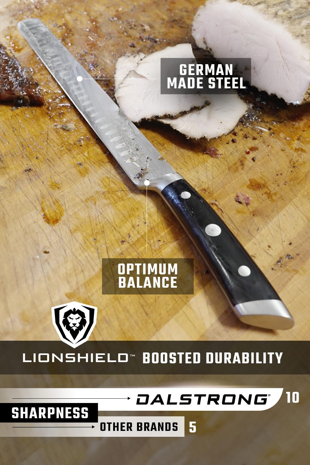 Dalstrong Slicing Knife - 12 inch - Gladiator Series Elite - Granton Edge - Forged High-Carbon German Steel- G10 Handle - Razor Sharp Carving Knife Gift - w/Sheath - Slicer - NSF Certified - Image 5