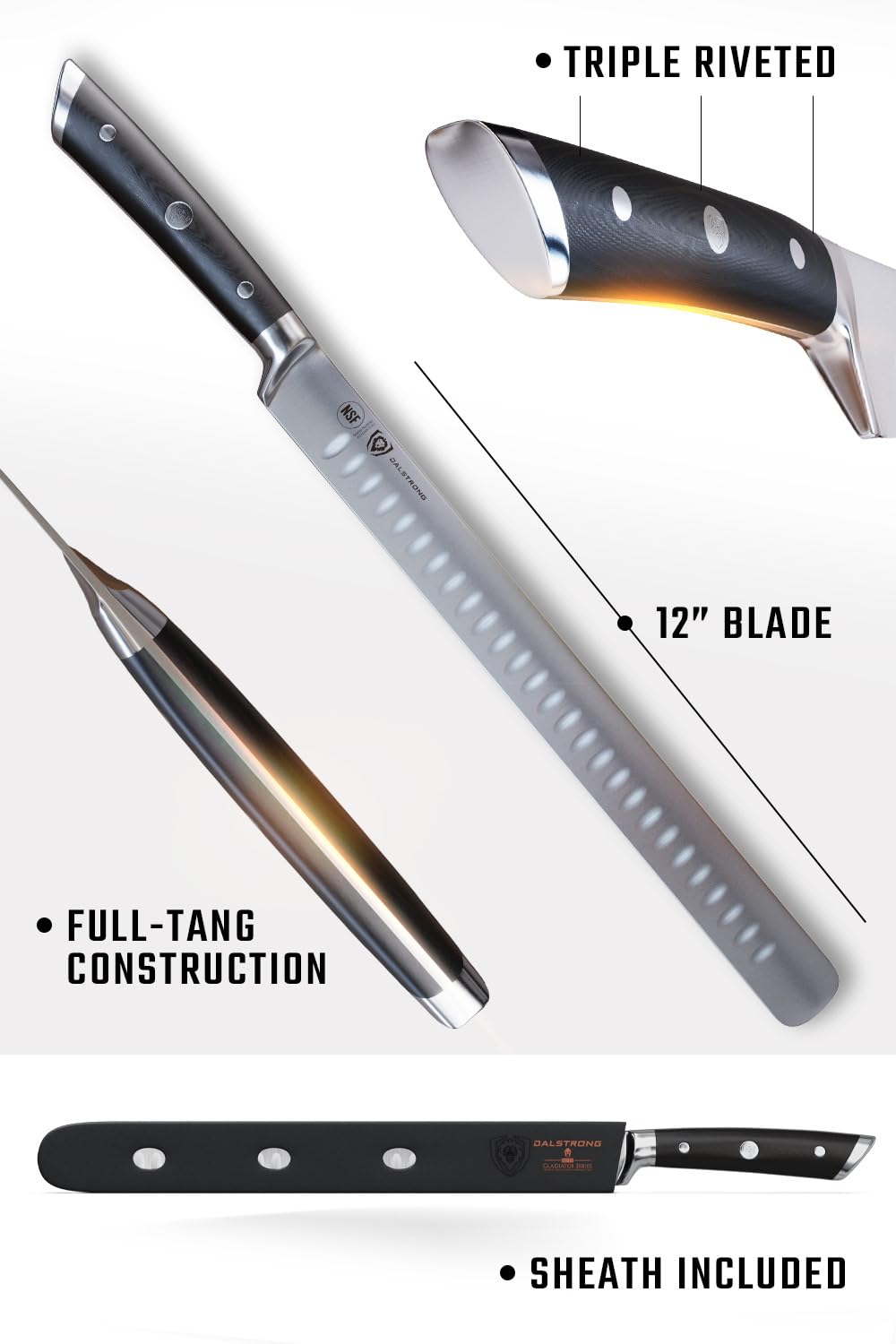 Dalstrong Slicing Knife - 12 inch - Gladiator Series Elite - Granton Edge - Forged High-Carbon German Steel- G10 Handle - Razor Sharp Carving Knife Gift - w/Sheath - Slicer - NSF Certified - Image 6