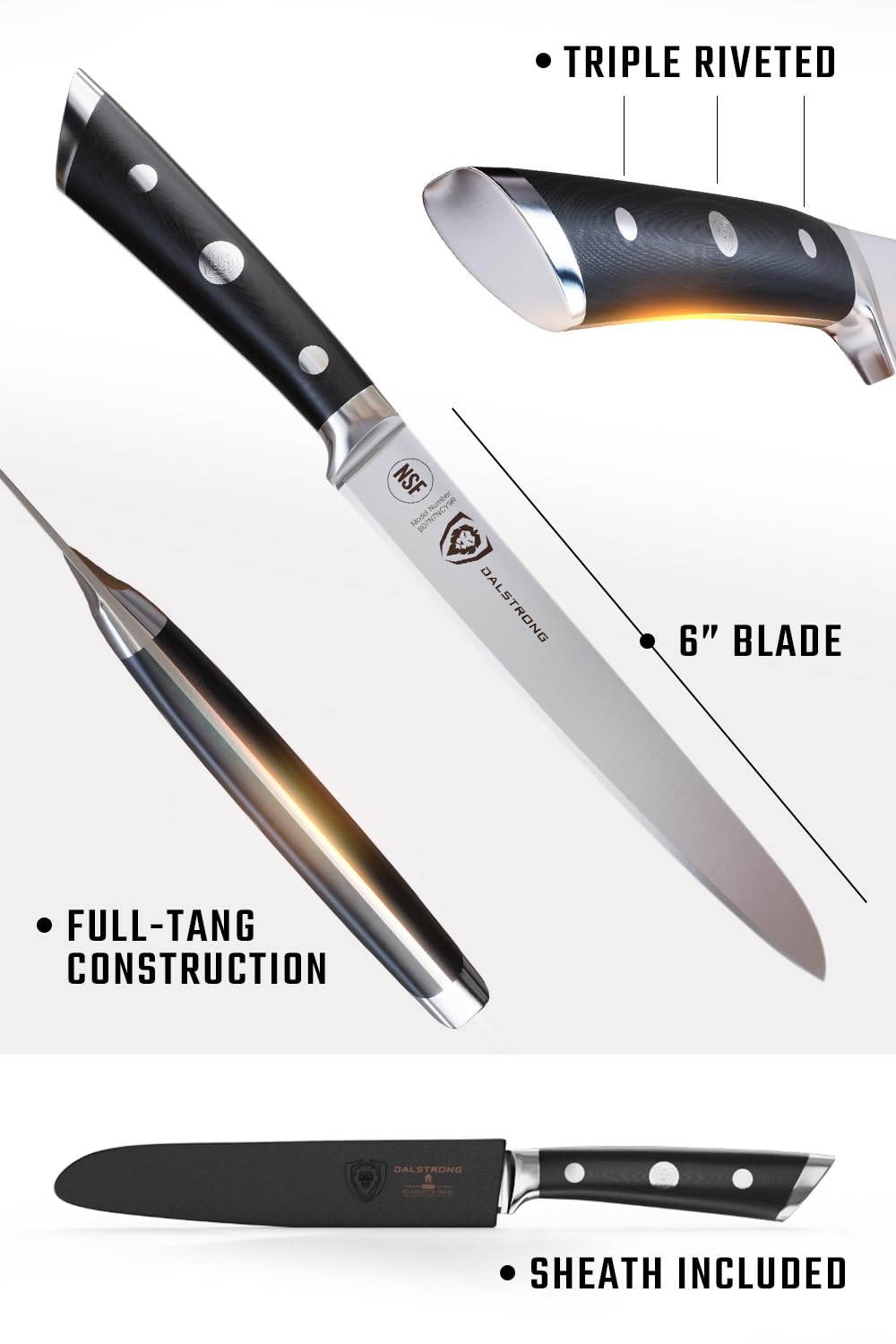 DALSTRONG Utility Knife - 6 inch - Gladiator Series Elite - Forged High-Carbon German Steel Kitchen Knife - Black G10 Handle - Paring Cooking Knife Gift - Chef's Knife - Sheath - NSF Certified - Image 6
