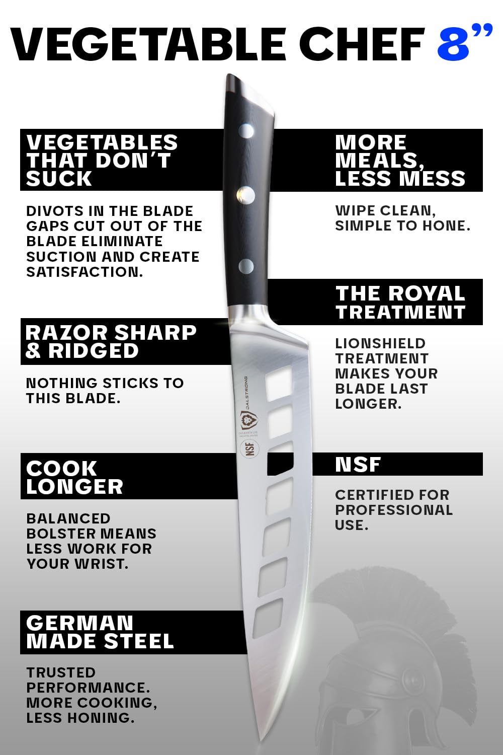 Dalstrong Vegetable 8" Chef Knife - Gladiator Series Elite - Forged High Carbon German Steel - Full Tang - Black G10 Handle - w/Sheath Cover - Kitchen Cooking Knife - NSF Certified - Image 6